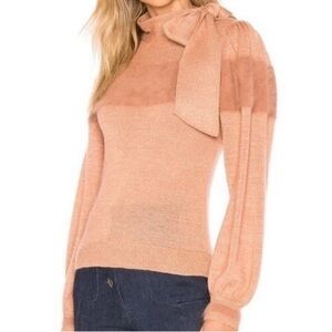 ULLA JOHNSON Fabia Genuine Angora Hair and Cashmere Sweater w/ Bow in Terracotta